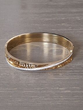 Gold and Silver Two-Tone Greek Key Bangle Bracelet